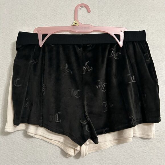 Juicy Couture Lounge Short Women XL Black Ivory 2 pk Velour Plush Bling Logo NWT - Picture 13 of 13
